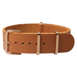 Wholesales Light Brown Leather Nato Watch Straps with Rose Gold Buckle From CONKLY