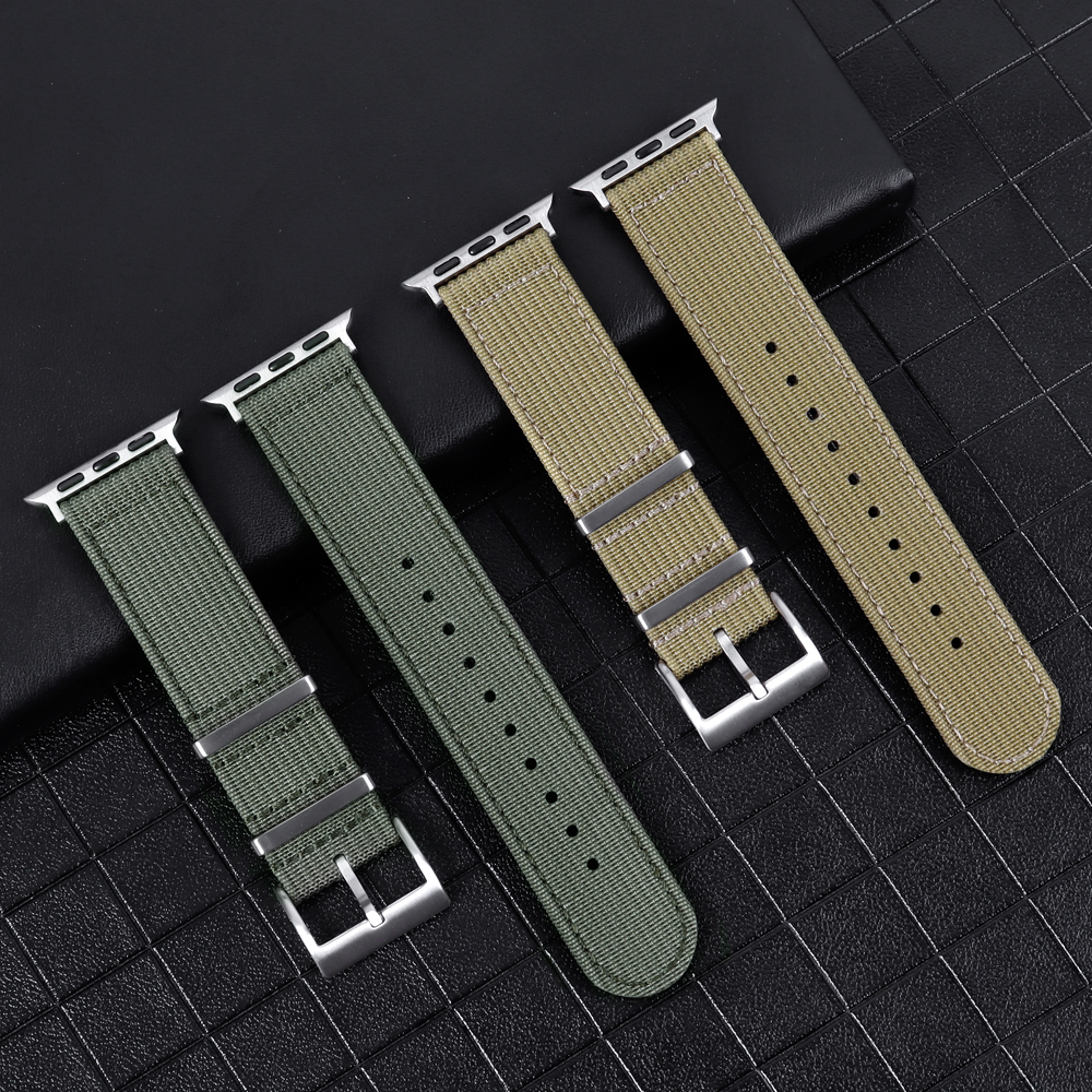 Wholesales Ribbed Nylon Apple Watch Strap with Brushed Hardware Nylon Watch Band in 20mm 22mm 24mm for S8/S7/S6/S5
