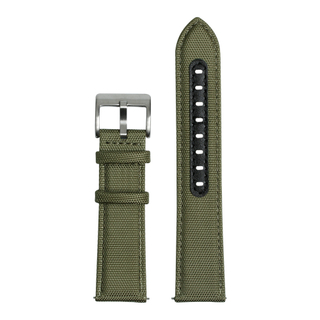 Army Green Sailcloth Watch Band with Brushed Buckle with Leather Pad in 18mm-20mm-22mm for Smart Watches