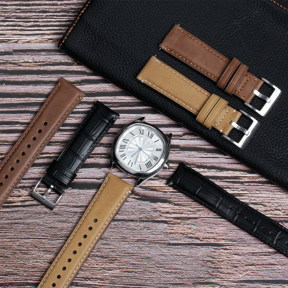CONKLY-Top Grain Brown Leather Watch Band with Heavy Buckle in 20mm 18mm for IWC Seiko Citizen Watches Brands