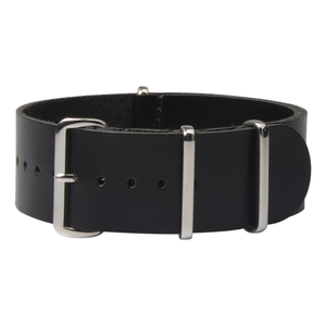 Black Leather Nato Watch Band with Polished Hardware in 18mm 20mm 22mm