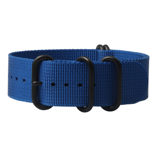 Custom 20mm Blue ZULU Watch Band with 5 Rings Matte Balck PVD