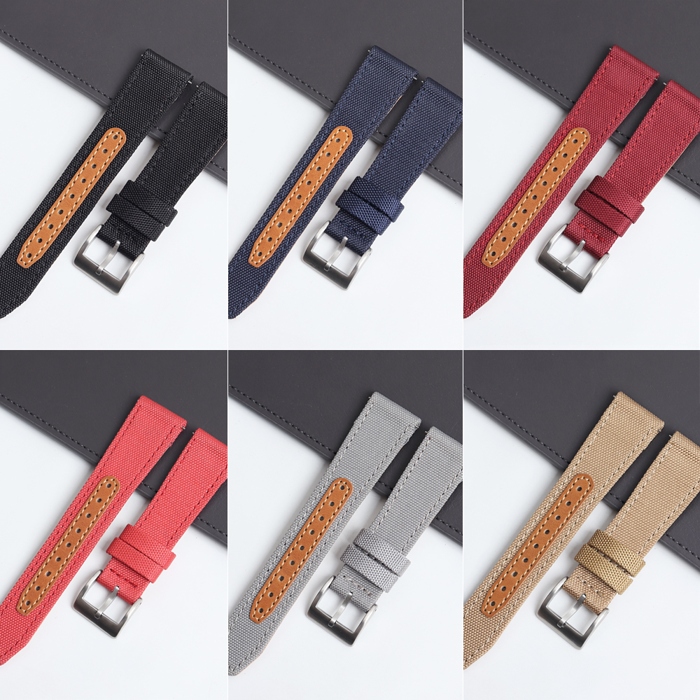 CONKLY Wholesale Sailcloth Watch Band with Heavy Pin Buckle with Leather Pad in 20mm-22mm-24mm