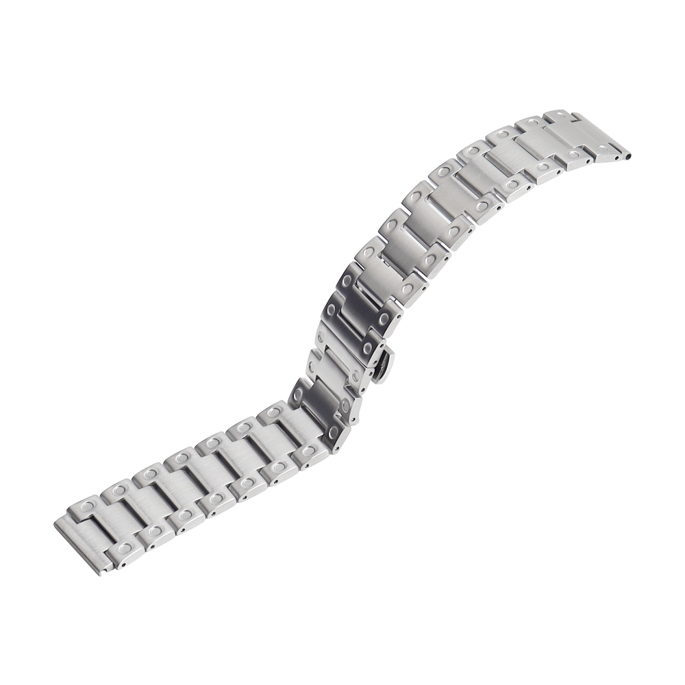 OEM Wholesale Universal 3-Link Flat End Metal Watch Strap with Push-Button Butterfly Clasp