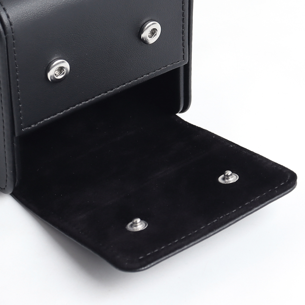 Wholesale OEM Black Leather Single Watch Travel Case with Dual Snap Fasteners