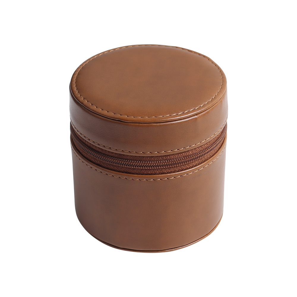 OEM Round Leather Single Watch Pouch Cylinder Case with Plush Pillow