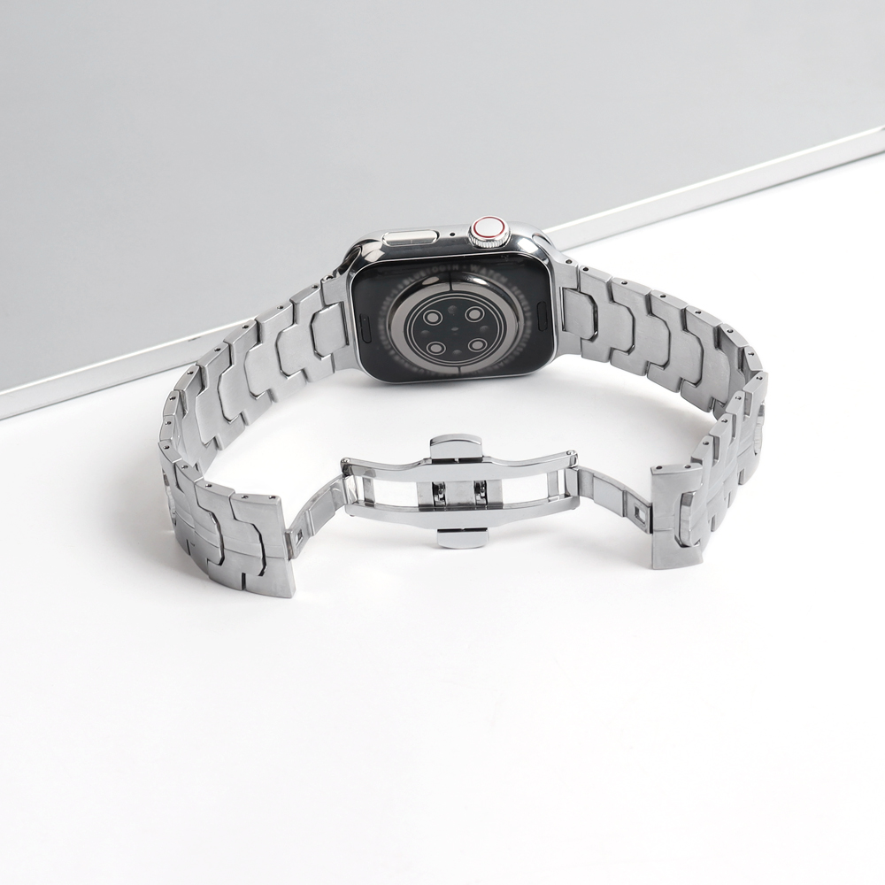 Luxury 304L Stainless Steel Metal Link Bracelet for Apple Watch - Integrated Connector Design - Wholesale B2B Custom Edition