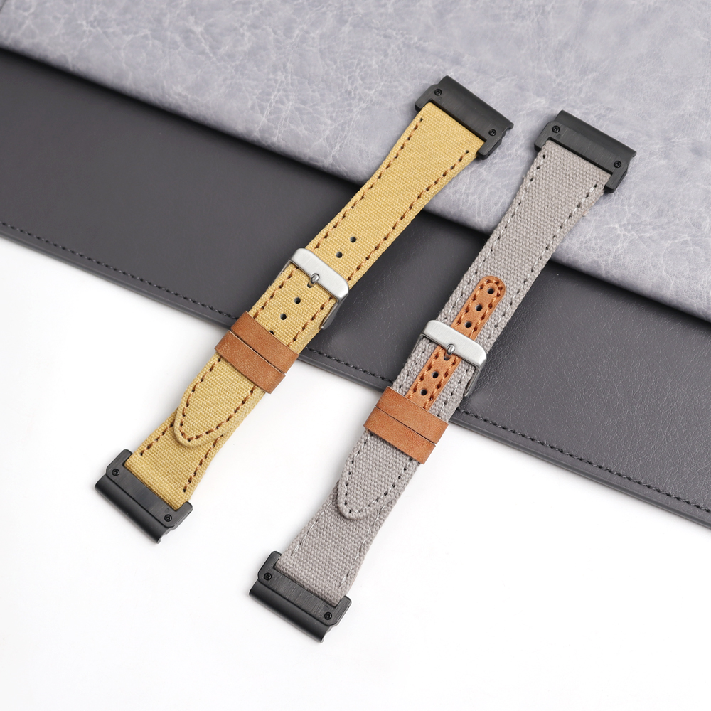 Slim Hybrid Canvas & Leather Strap for Garmin - Reinforced Leather Eyelets - Premium QuickFit Tactical Band for B2B Wholesale