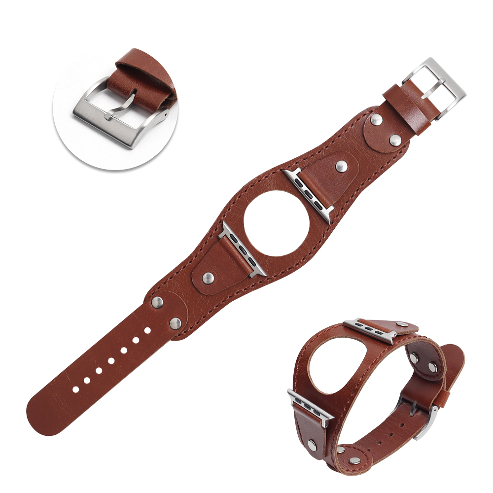 Original Design Genuine Leather Cuff Apple Watch Band Retro Bund Strap with Rivets