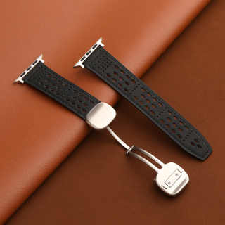 CONKLY Breathable Crazy Horse Leather Magnetic Foldover Clasp Apple Watch Strap Custom OEM