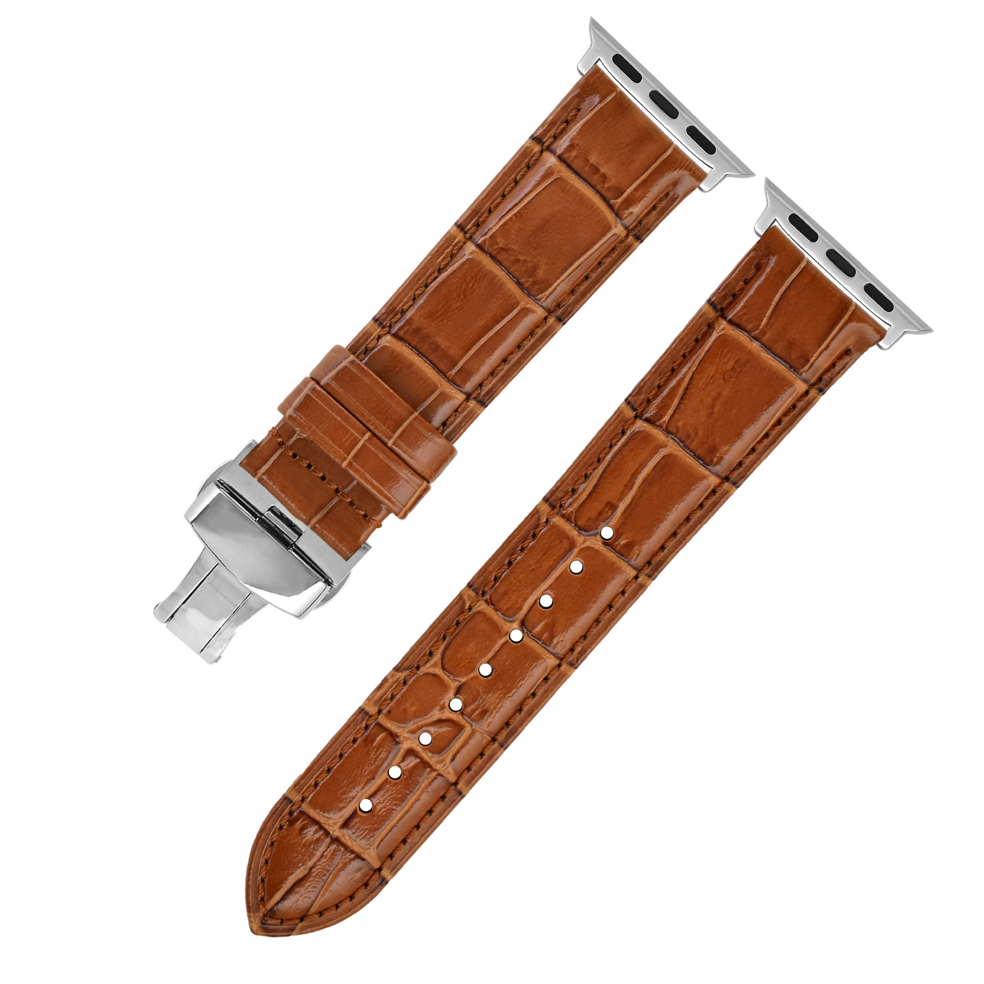 CONKLY Embossed Alligator Grain Genuine Leather Apple Watch Strap Butterfly Deployment Clasp Custom Hardware OEM