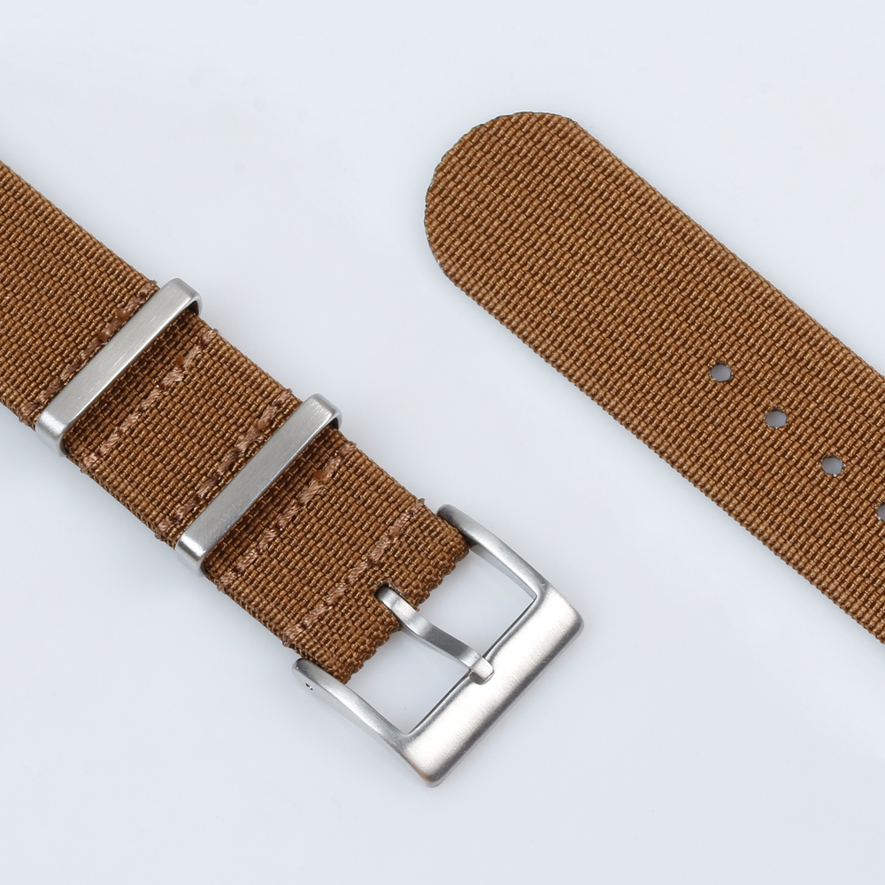 Custom High Quality Ribbed Nylon Watch Band Brown Color in 20mm 22mm with NATO Band Brushed Hardware for Breitling Watches