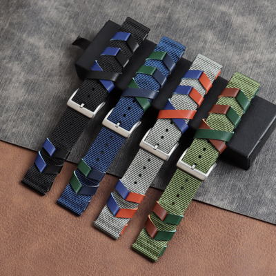 CONKLY Design Hybrid Watch Bands Leather And Nylon Watch Strap with Brushed Heavy Buckle in 20mm 22mm From Watch Bracelet Factory