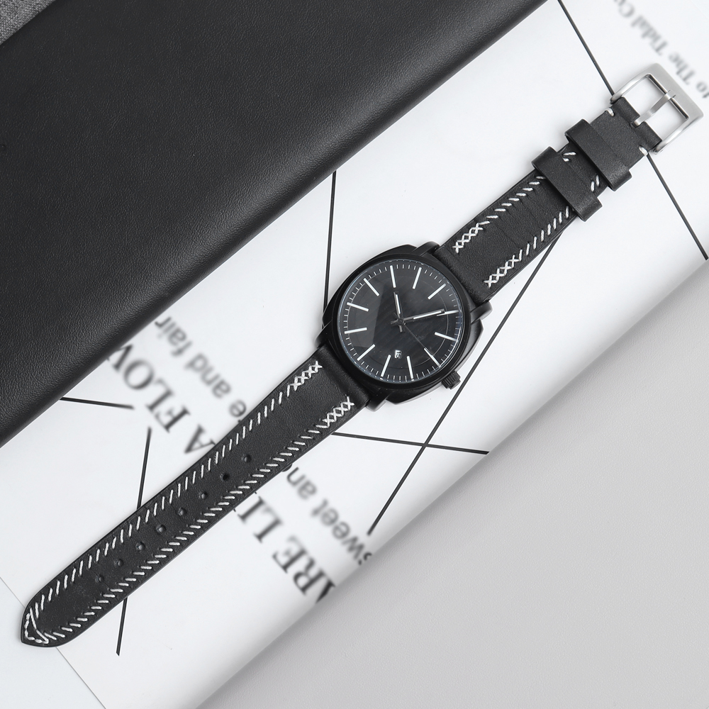 Minimalist Artisan Leather Watch Strap with Hand-Stitched Edging | Vintage Black Genuine Leather Band for Men & Women