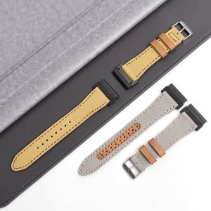 Slim Hybrid Canvas & Leather Strap for Garmin - Reinforced Leather Eyelets - Premium QuickFit Tactical Band for B2B Wholesale