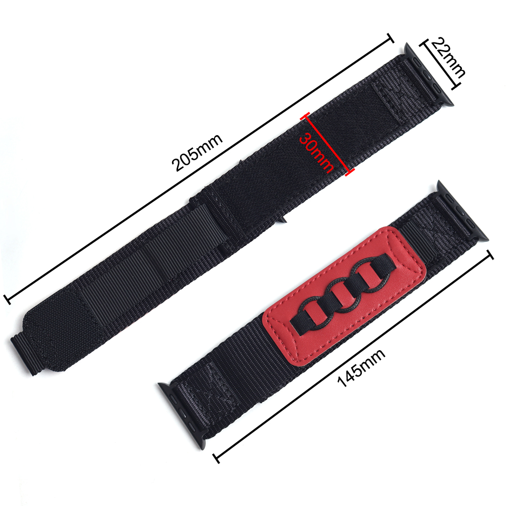 Tactical Nylon Hook And Loop Apple Watch Band with Leather Patch Accent