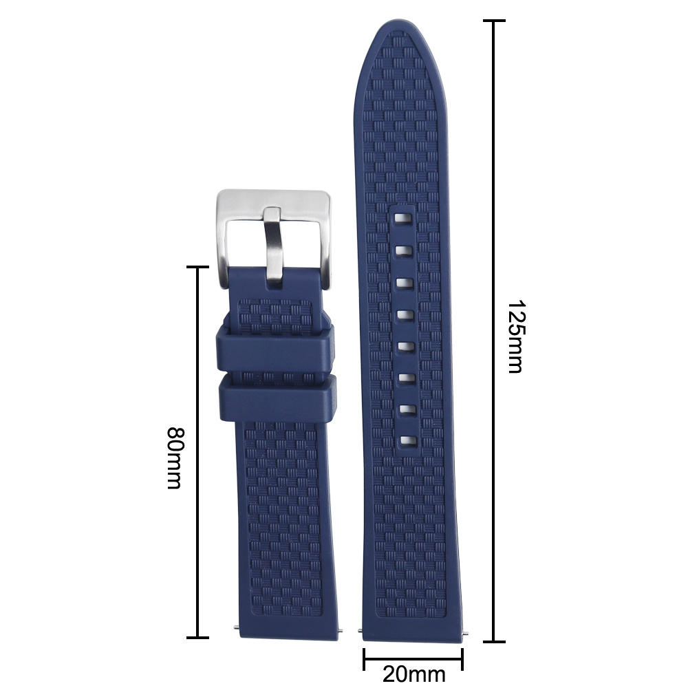Textured Waffle FKM Fluoroelastomer Watch Strap Heavy Duty Stainless Steel Buckle Quick Release Sport Band