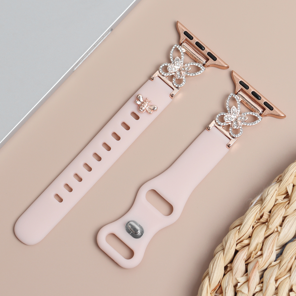 Luxury Rhinestone Butterfly Apple Watch Band Sparkling Bee Charm Silicone Strap Wholesale CONKLY B2B Supplier