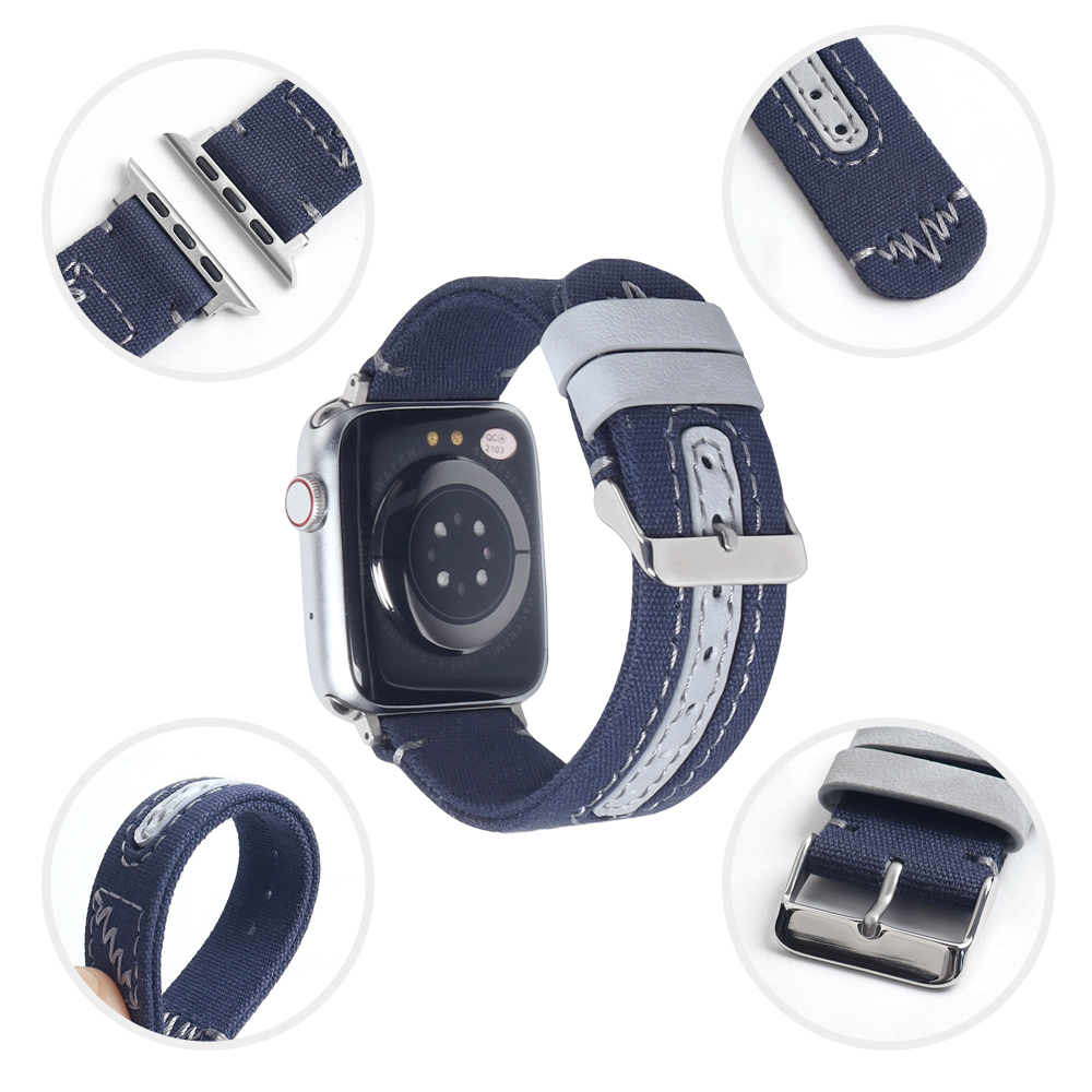 CONKLY Vintage Canvas Apple Watch Band 20mm 22mm 24mm Leather Hole Accent Custom Color Hardware OEM