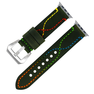 CONKLY Rainbow Cross-Stitched Matte Leather Apple Watch Band Heavy Duty Pre-V Pin Buckle Custom OEM