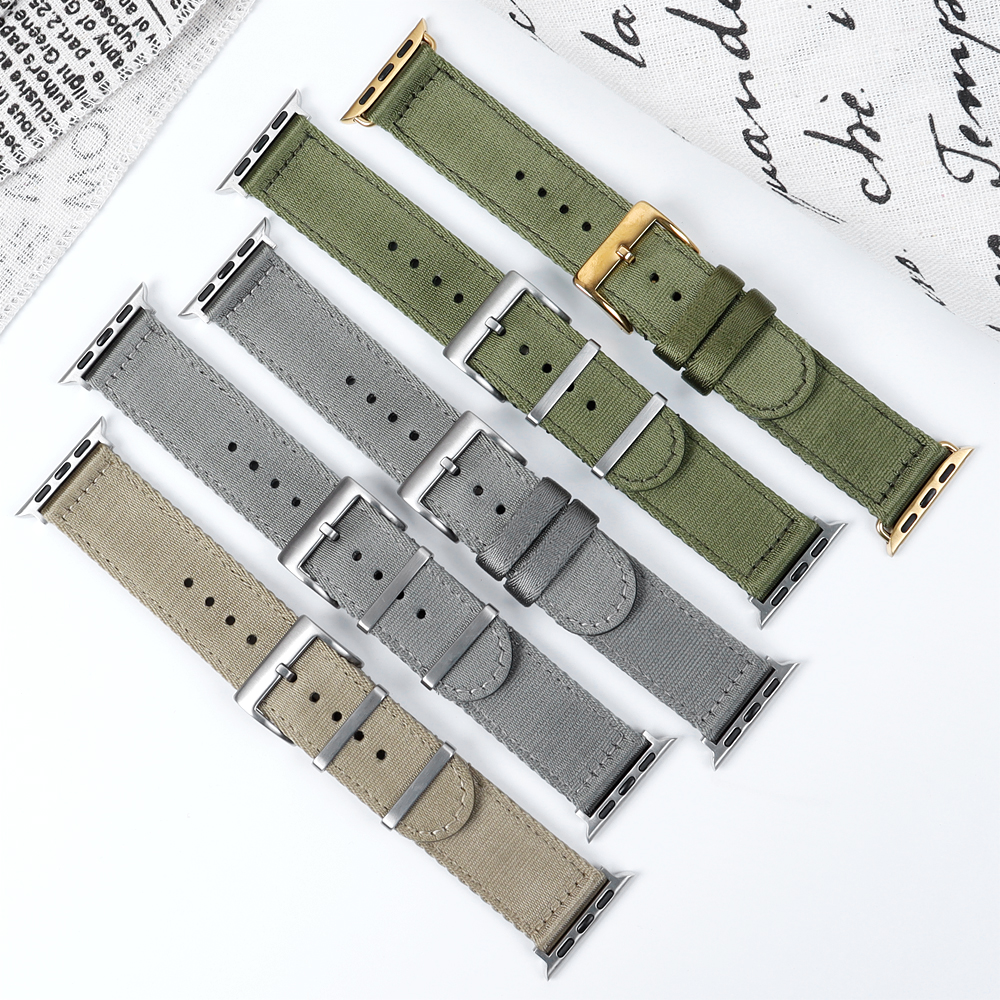 CONKLY Seatbelt Nylon Apple Watch Band in 20mm 22mm Green And Grey Color Apple Watch Strap Factory