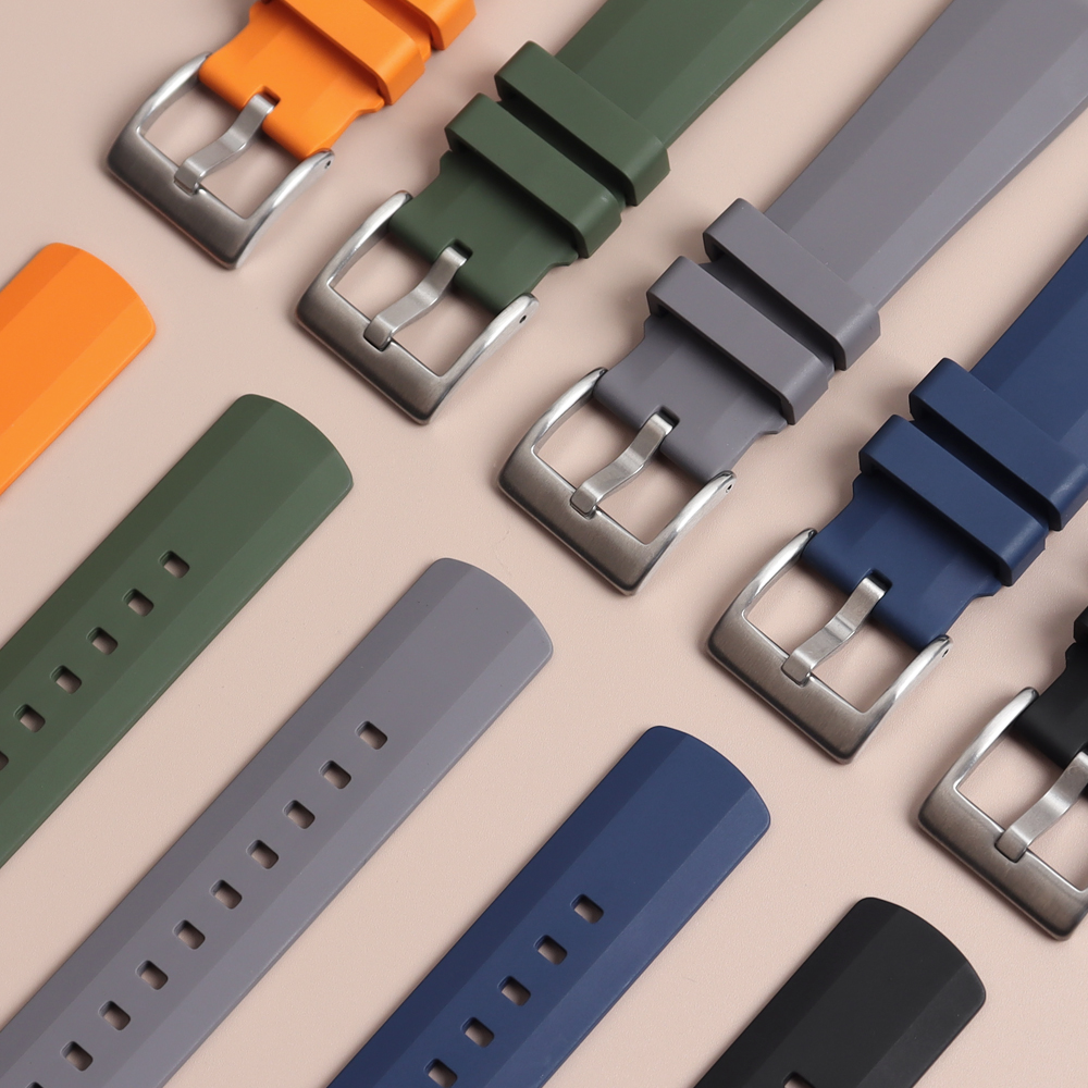 FKM Rubber Watch Strap with Stainless Steel Pin Buckle Quick Release Waterproof Watch Band Factory OEM ODM Wholesale