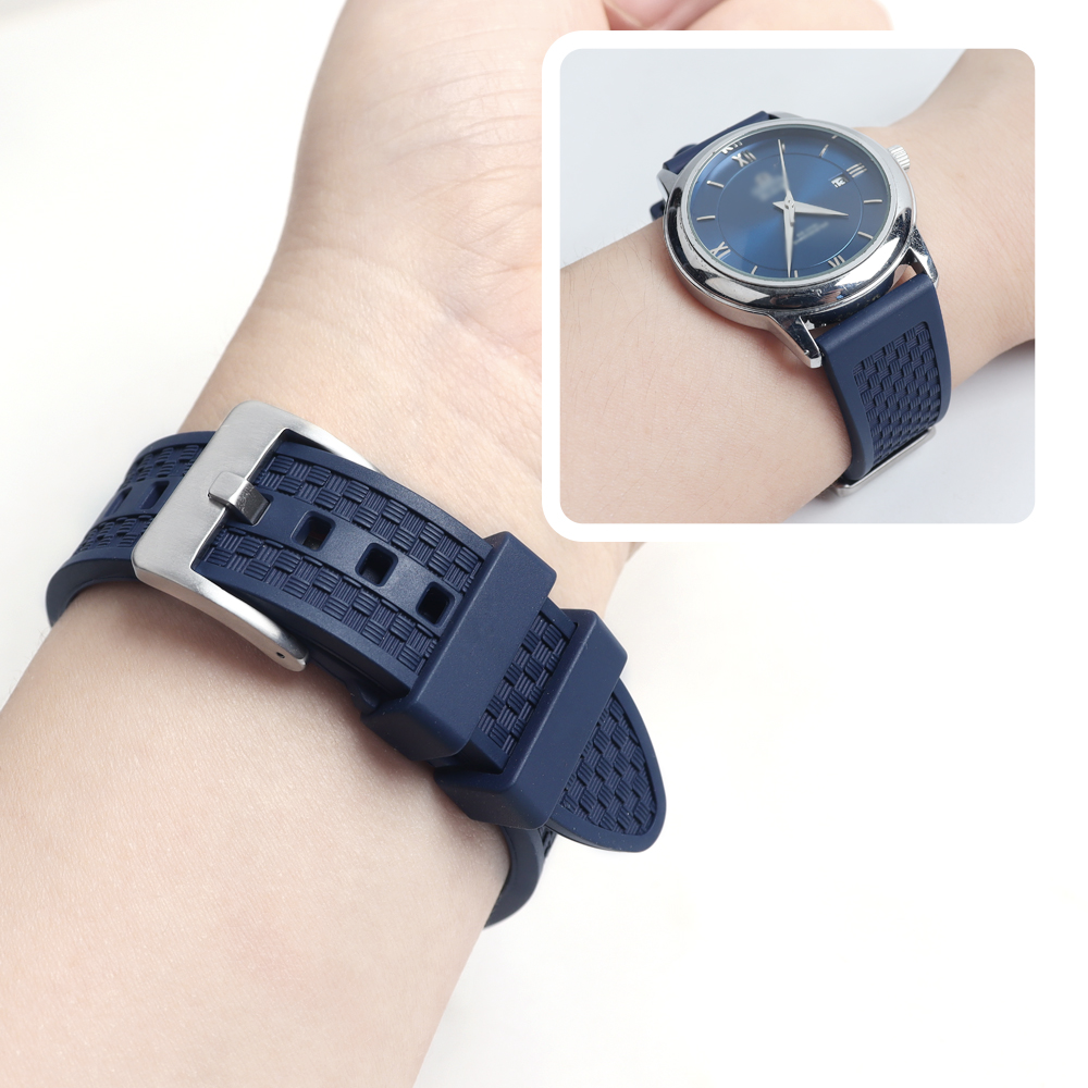 Textured Waffle FKM Fluoroelastomer Watch Strap Heavy Duty Stainless Steel Buckle Quick Release Sport Band