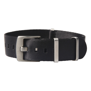 Black 1.2mm Thickness Seat Belt Nylon Watch Strap with Brushed Hardware Square Loop