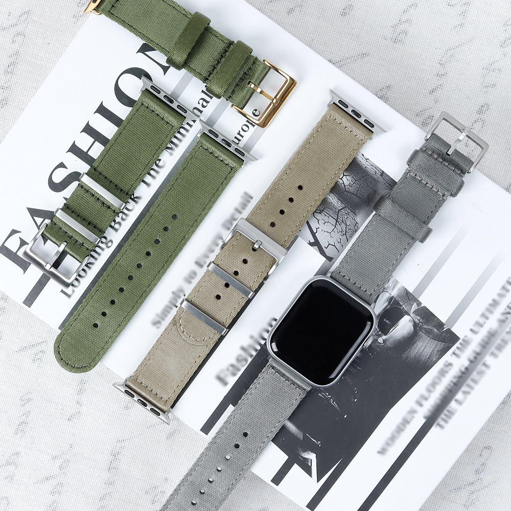 CONKLY Seatbelt Nylon Apple Watch Band in 20mm 22mm Green And Grey Color Apple Watch Strap Factory