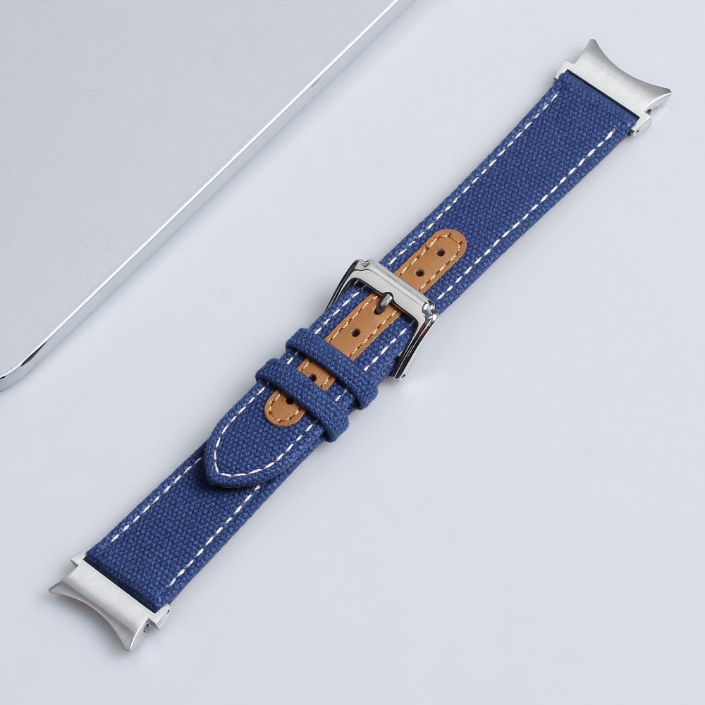 Custom Blue Samsung Galaxy Watch 4 Straps Apple Watch Bands Canvas And Leather Hybrid Watch Strap in 20mm 22mm for Smart Watches