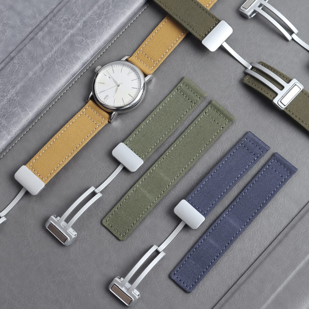 Snap Black Canvas Watch Bands with New Stitching in 22mm For Watch Company