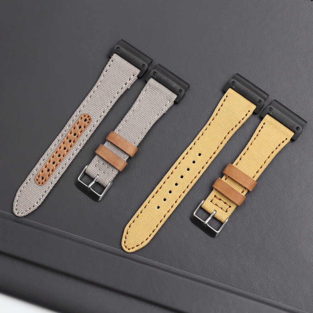 Slim Hybrid Canvas & Leather Strap for Garmin - Reinforced Leather Eyelets - Premium QuickFit Tactical Band for B2B Wholesale