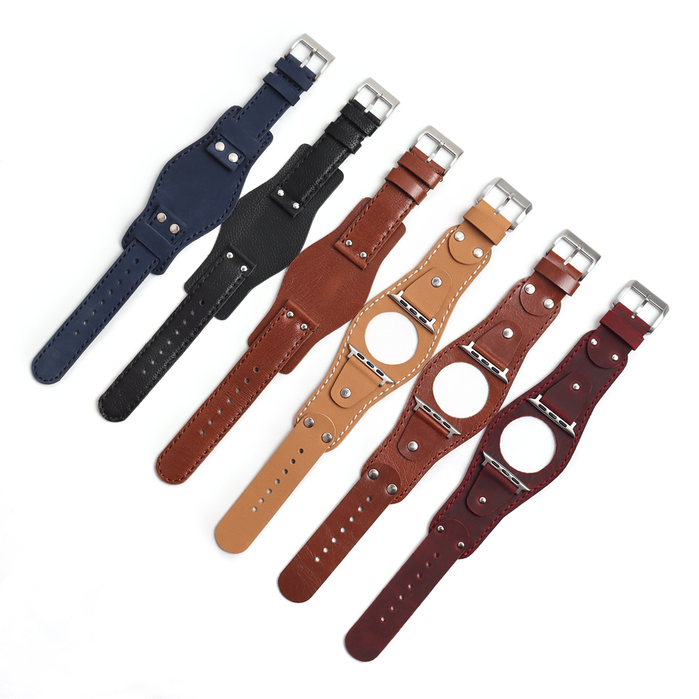 Original Design Genuine Leather Cuff Apple Watch Band Retro Bund Strap with Rivets