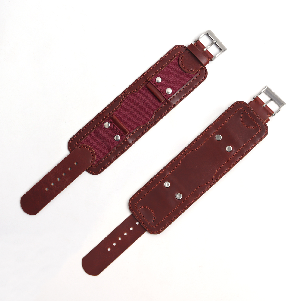 Custom Heavy-duty Canvas And Leather Bund Watch Strap Retro Rivet Padded Wide Cuff Watch Band for Men