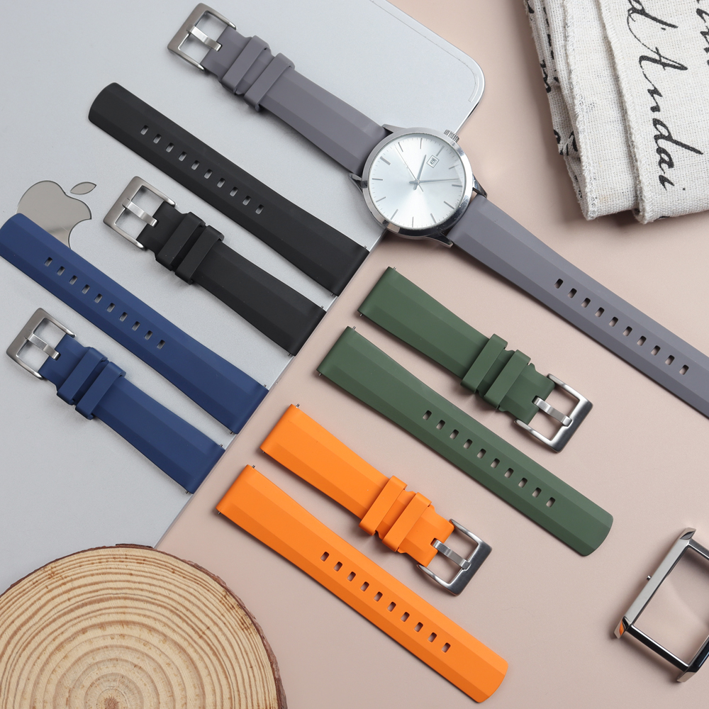 FKM Rubber Watch Strap with Stainless Steel Pin Buckle Quick Release Waterproof Watch Band Factory OEM ODM Wholesale