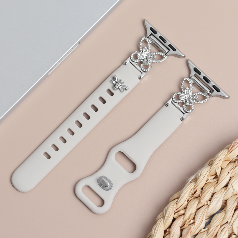 Luxury Rhinestone Butterfly Apple Watch Band Sparkling Bee Charm Silicone Strap Wholesale CONKLY B2B Supplier