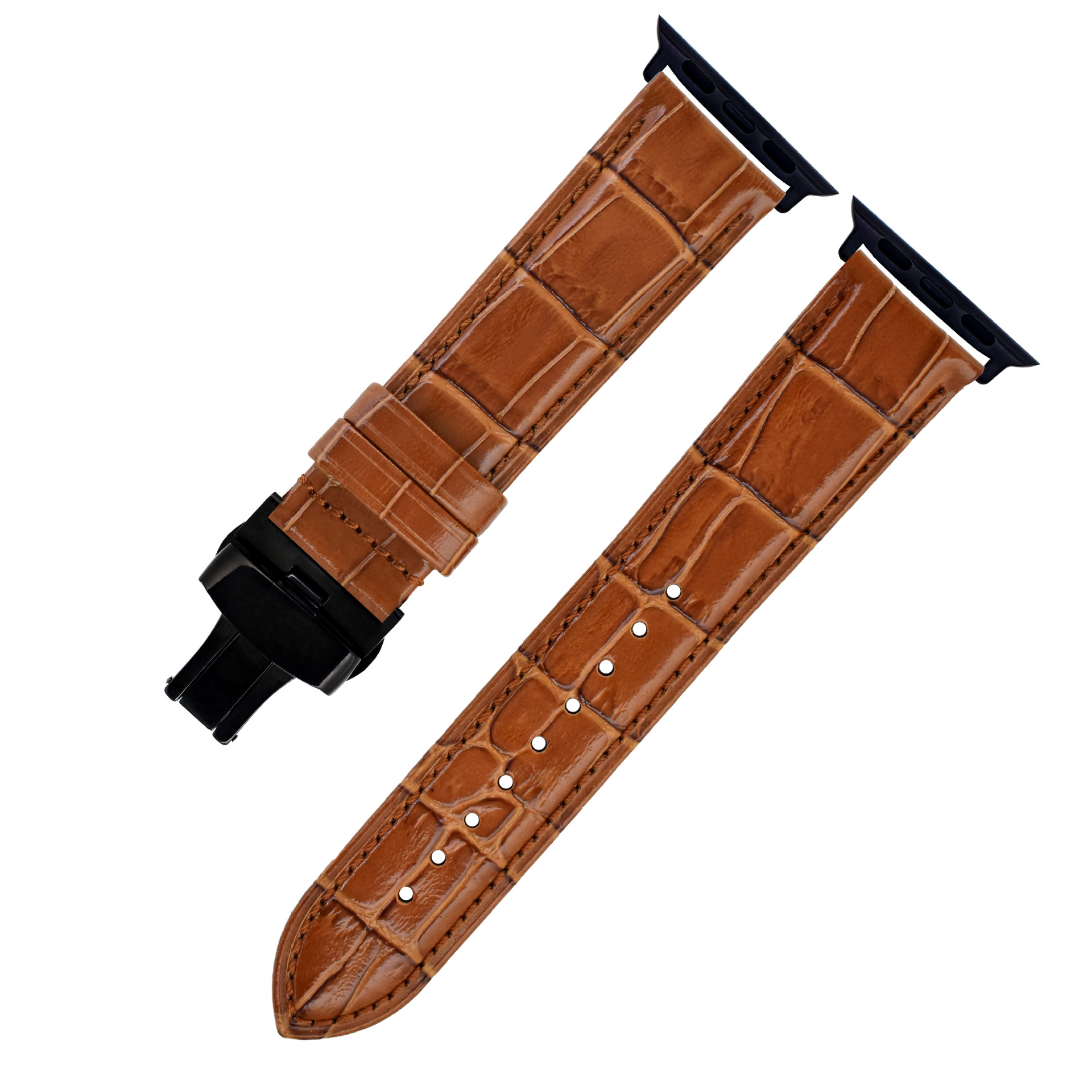 CONKLY Embossed Alligator Grain Genuine Leather Apple Watch Strap Butterfly Deployment Clasp Custom Hardware OEM