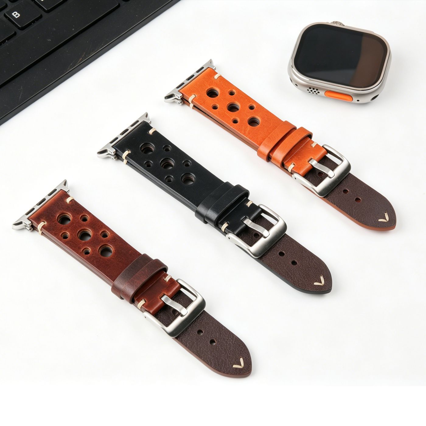 CONKLY Vintage Rallye Perforated Leather Apple Watch Band Racing Style Pin Buckle Custom OEM