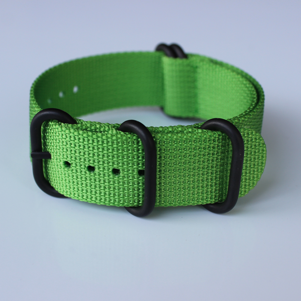 Green Color ZULU Watch Straps 5rings in 22mm with Black PVD Hardware