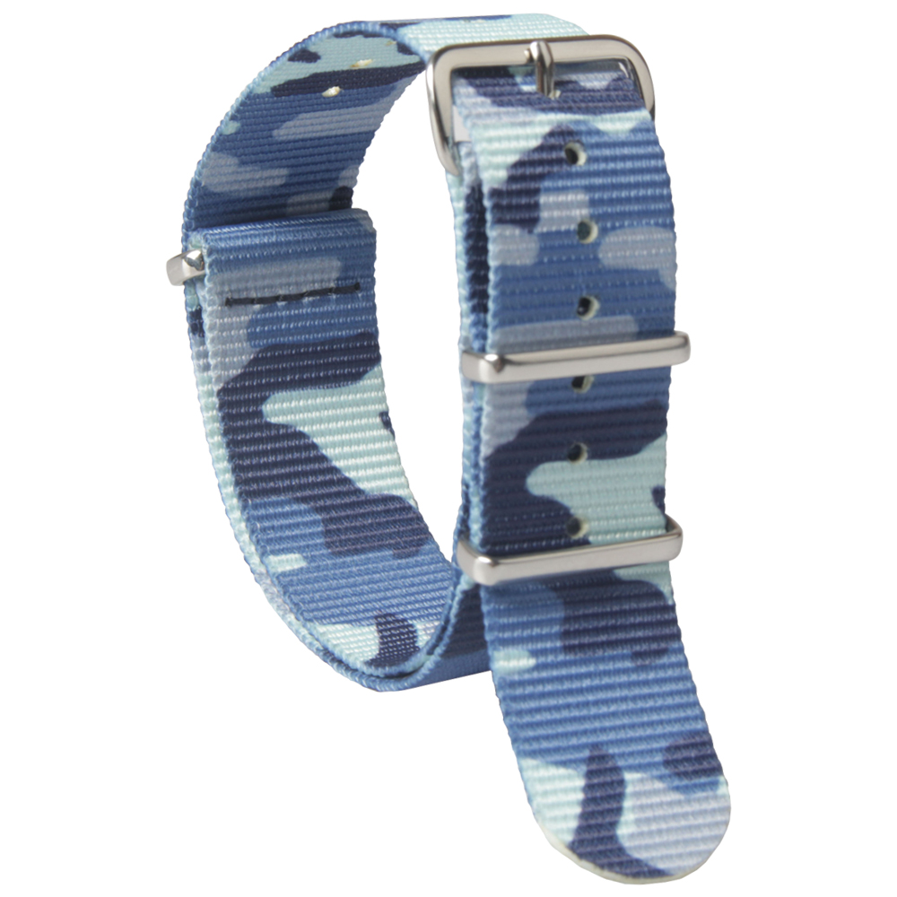 Hot Sell 20mm And 22mm Blue Camouflage NATO Watch Straps with High Quality 304L SS Hardware Camo Nato Watch Bands