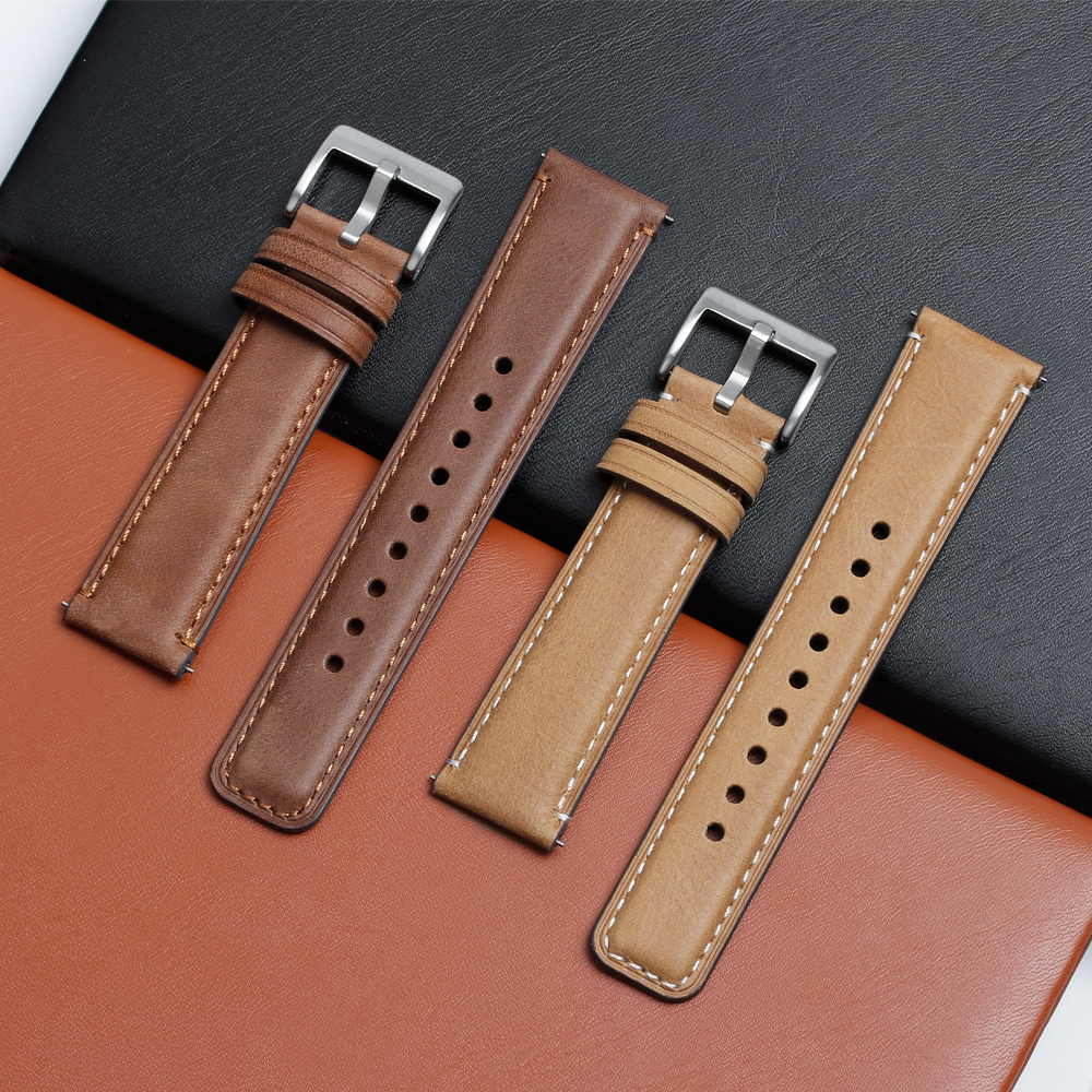 CONKLY-Top Grain Brown Leather Watch Strap with Heavy Buckle in 20mm 22mm for Longines Seiko Citizen Watches Brands