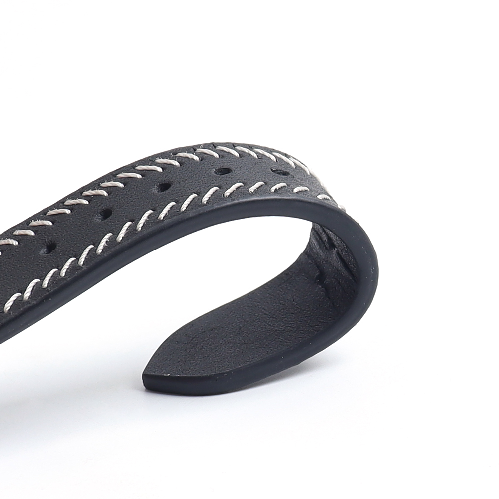 Minimalist Artisan Leather Watch Strap with Hand-Stitched Edging | Vintage Black Genuine Leather Band for Men & Women