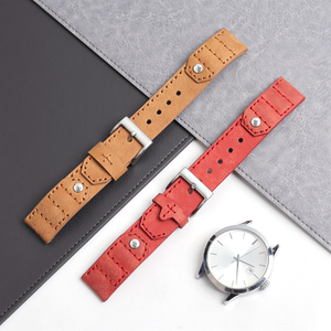 Custom Vintage Pilot Leather Watch Strap with Rivets | Genuine Crazy Horse Leather Aviator Band for Men
