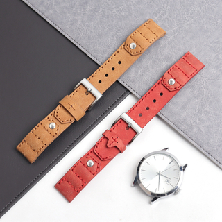Custom Vintage Pilot Leather Watch Strap with Rivets | Genuine Crazy Horse Leather Aviator Band for Men