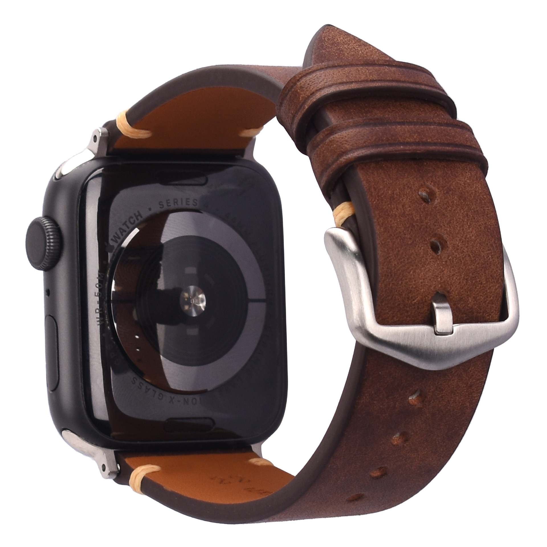 CONKLY Vintage Waxed Pull-Up Leather Apple Watch Strap Hand Stitched Saddle Accent Brushed Buckle OEM