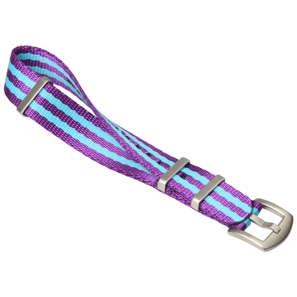 Purple And Blue Seat Belt Nato Watch Strap with Brushed Hardware Square Keeper in 22mm From CONKLY Factory