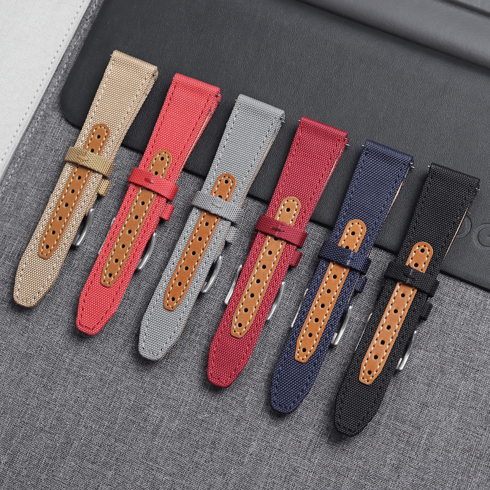 CONKLY Wholesale Sailcloth Watch Band with Heavy Pin Buckle with Leather Pad in 20mm-22mm-24mm