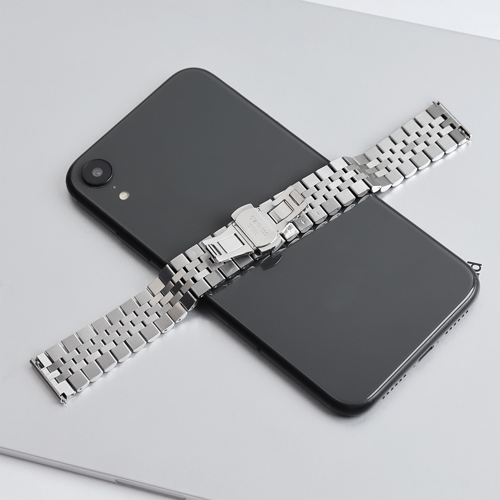 Wholesale Jubilee Stainless Steel Watch Band with Curved End Links & Butterfly Clasp