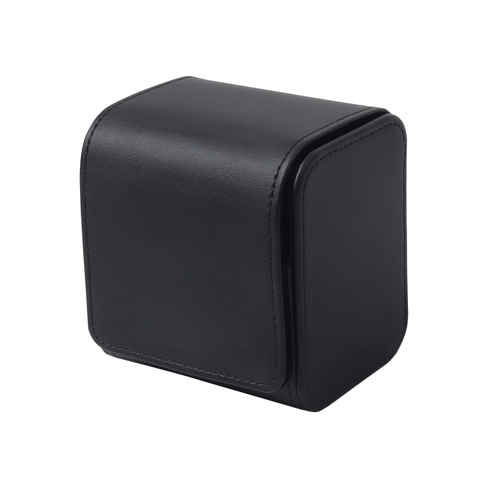 Wholesale OEM Black Leather Single Watch Travel Case with Dual Snap Fasteners