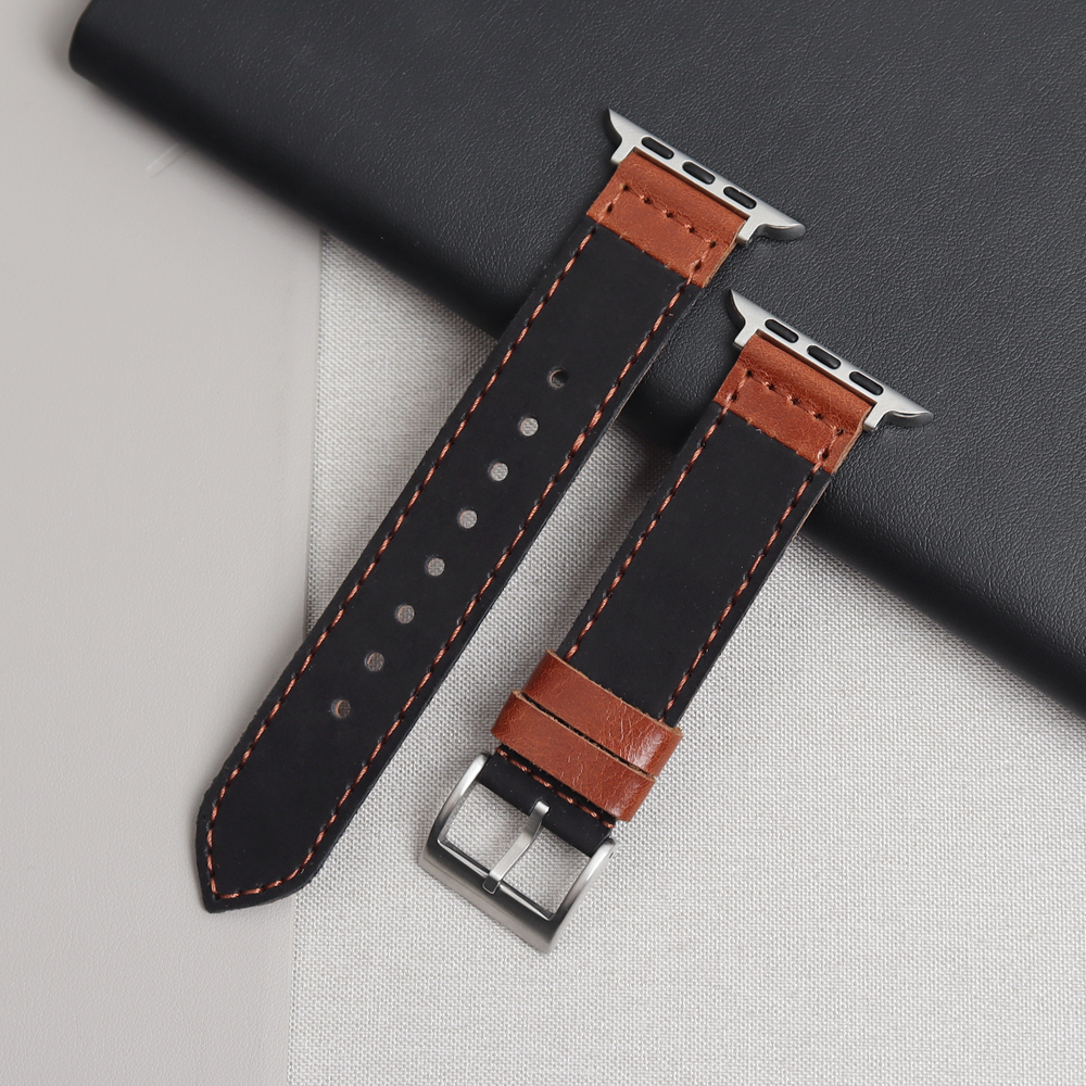 Premium Two-Tone Genuine Leather Strap Compatible with Apple Watch - Wholesale Custom B2B Edition